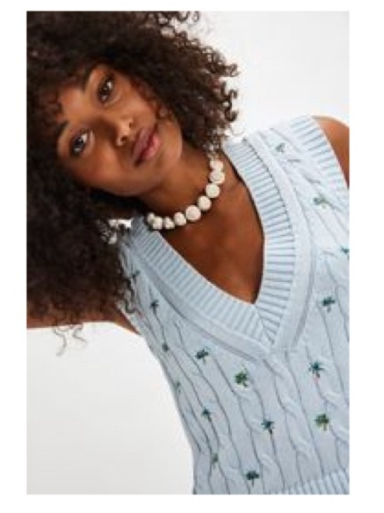 Free People Tops - Free People Plumeria Palm Tree Sky Blue Cotton Sweater Vest M EUC